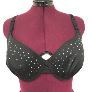 42DD Lightly Padded Black Bra with Sparkly Studs